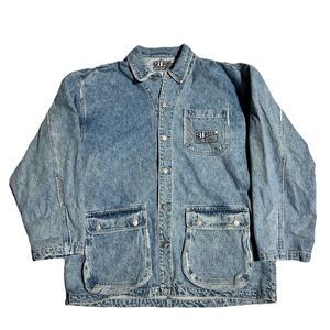 Vintage Get Used Denim Chore Jacket 90s‎ Workwear Utility Jean Coat XXL